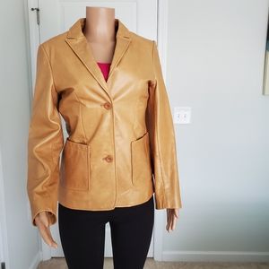 Women's Tan Leather button down Jacket